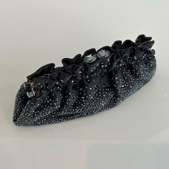 JUDITH LEIBER CHARCOAL CRYSTAL CONVERTIBLE CLUTCH SHOULDER BAG - Picture 4 of 17